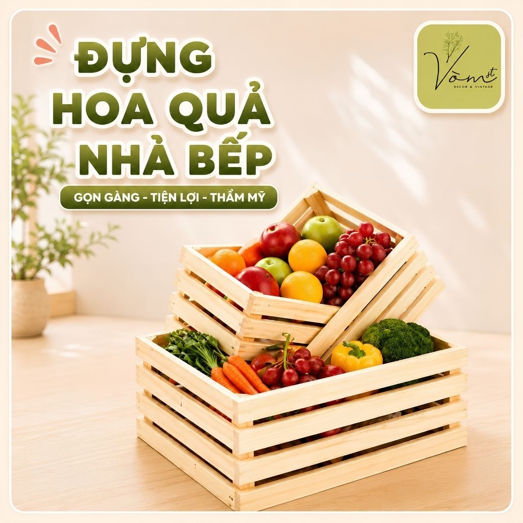 Vòm Decor – Hộp Gỗ Pallet Đa Năng Gỗ Thông Mỹ Tự Nhiên Nhiều Kích Thước, Đựng Mỹ Phẩm, Đựng Sách, Lưu Trữ & Trang Trí