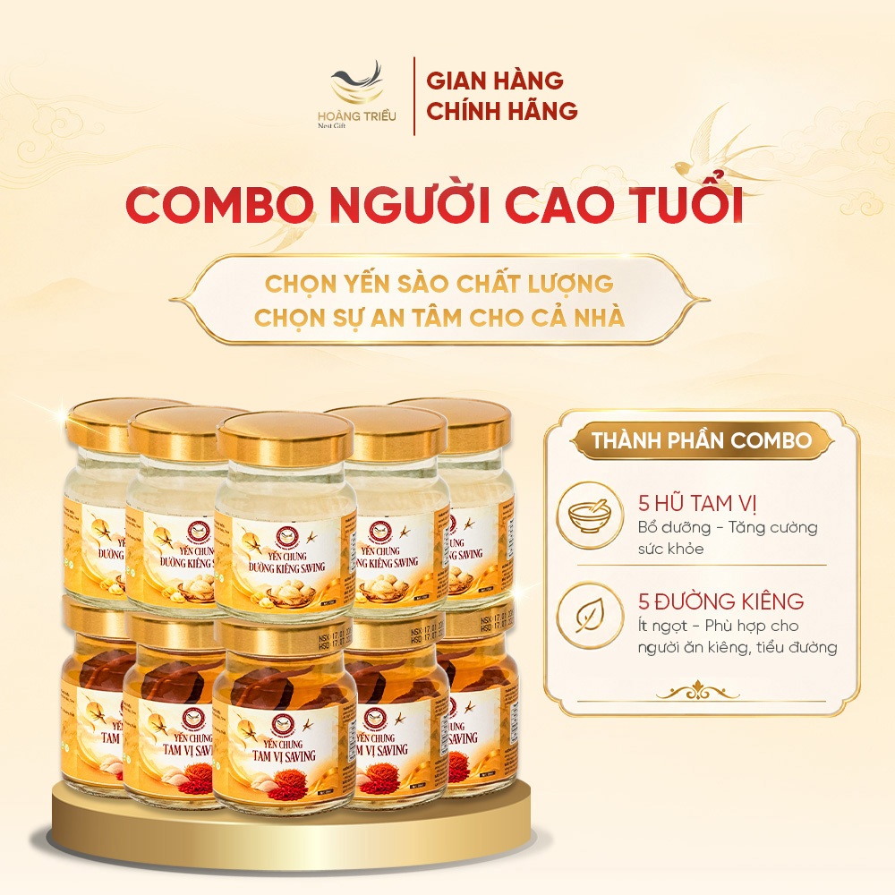 Hoàng Triều Bird's Nest - " Combo Người Cao Tuổi " - Set 10 hũ Yến chưng sẵn cao cấp hũ 70ml/ 2000mg