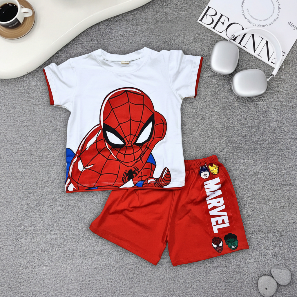 Bộ Người Nhện Spider-Man Bé Trai - Set Đồ Bộ Cotton Thun Lạnh Siêu Mát Mịn Cho Bé (8-30kg) - Kho Sỉ Gumiho