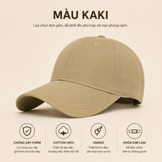 Mũ Lưỡi Trai Nam/Nữ Unisex Cotton 100% Form Chuẩn Ôm Đầu -Khóa Kim Loại Cao Cấp