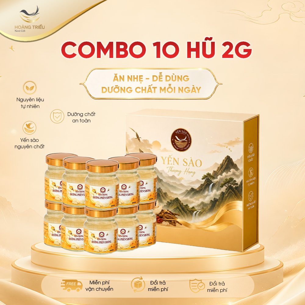 Hoàng Triều Bird's Nest - Combo 10 hũ Yến chưng sẵn 70ml | 2000mg Yến tươi ăn liền
