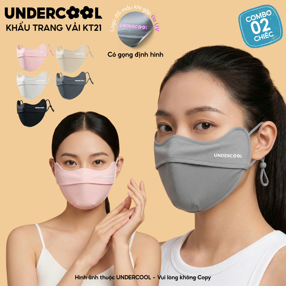 COMBO 2 Chiếc Khẩu Trang Vải Chống Nắng UNDERCOOL - Chống Tia UV, Có Gọng Định Hình, Logo Đổi Màu LIVE CB-KT21
