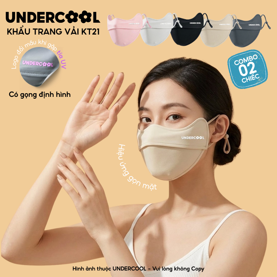 COMBO 2 Chiếc Khẩu Trang Vải Chống Nắng UNDERCOOL - Chống Tia UV, Có Gọng Định Hình, Logo Đổi Màu LIVE CB-KT21
