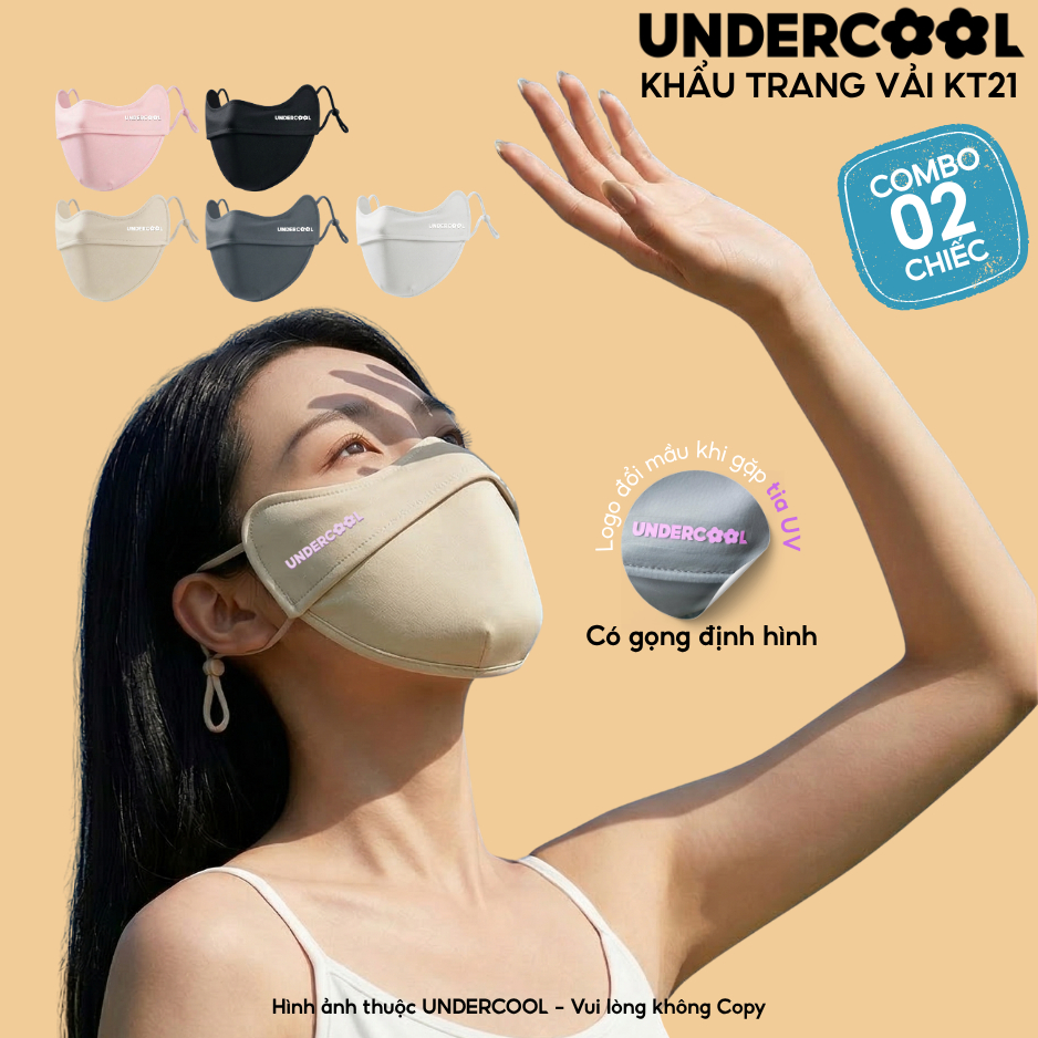 COMBO 2 Chiếc Khẩu Trang Vải Chống Nắng UNDERCOOL - Chống Tia UV, Có Gọng Định Hình, Logo Đổi Màu LIVE CB-KT21