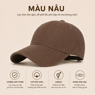 Mũ Lưỡi Trai Nam/Nữ Unisex Cotton 100% Form Chuẩn Ôm Đầu -Khóa Kim Loại Cao Cấp