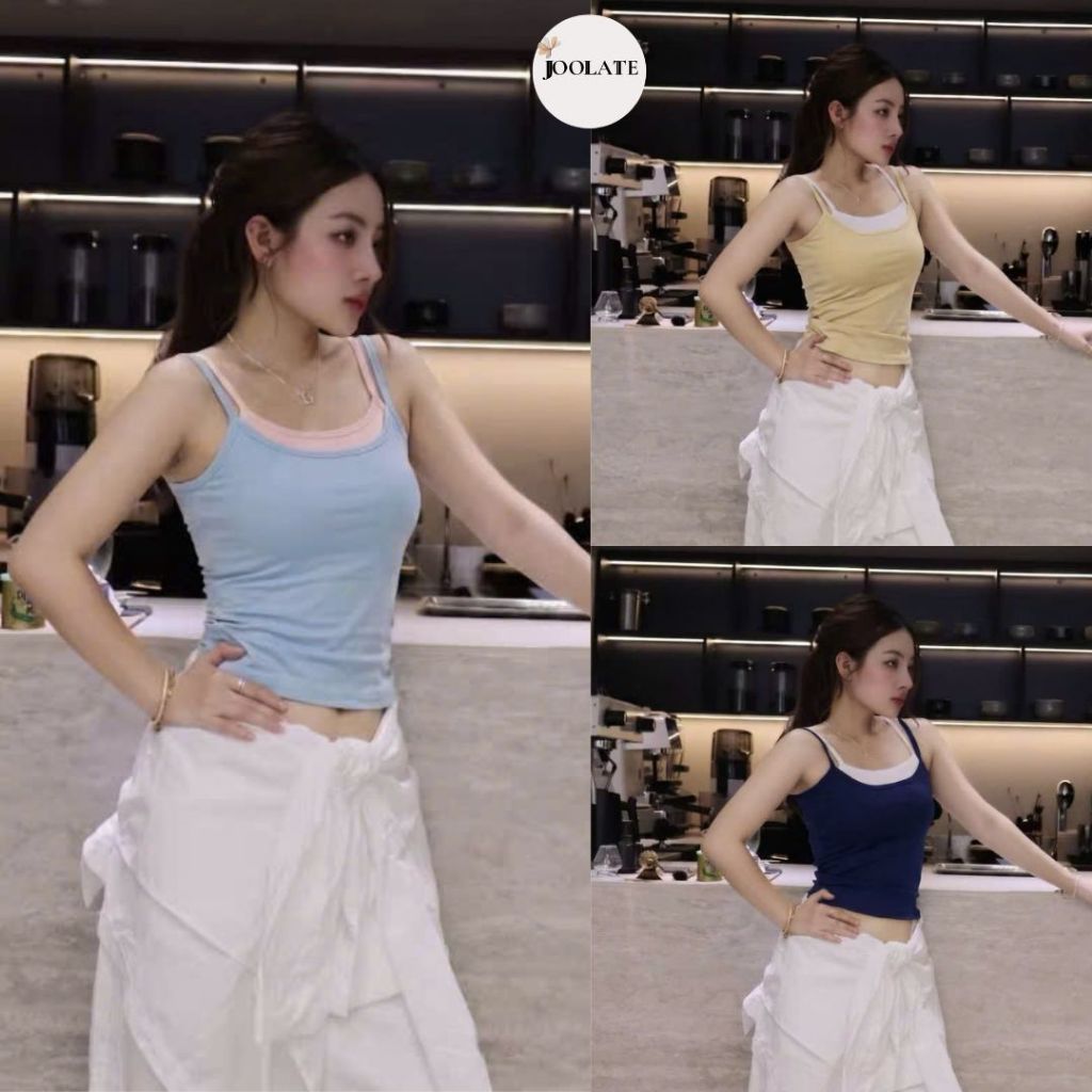 Áo Yếm Nữ Cổ Vuông Phối Bra Chất Thun Lạnh Co Giãn Mát Mẻ Mùa Hè Joolate 69