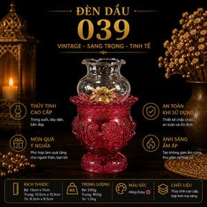 Đèn Dầu Thủy Tinh Họa Tiết Hoa Sen Mã 039 - Phong Cách Vintage Sang Trọng, An Toàn Trang Trí Bàn Thờ, Quà Tặng Ý Nghĩa