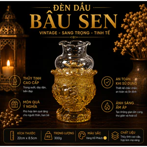 Đèn Dầu Thủy Tinh Hoa Sen 039 Màu Vàng Hổ Phách – Phụ Kiện Trang Trí Bàn Thờ, Không Gian Thờ Cúng