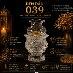 Đèn Dầu Thủy Tinh Hoa Sen 039 Màu Trắng – Phụ Kiện Trang Trí Bàn Thờ, Không Gian Thờ Cúng
