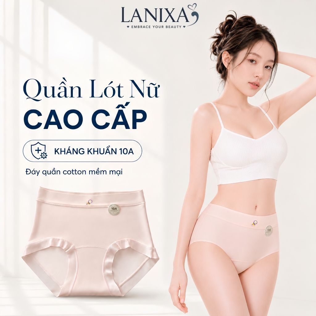 Quần Lót Cotton Cạp Cao Ôm Mông Êm Ái, Quần Chip Nữ Đáy May Thấm Hút Kháng Khuẩn LANIXA L6017