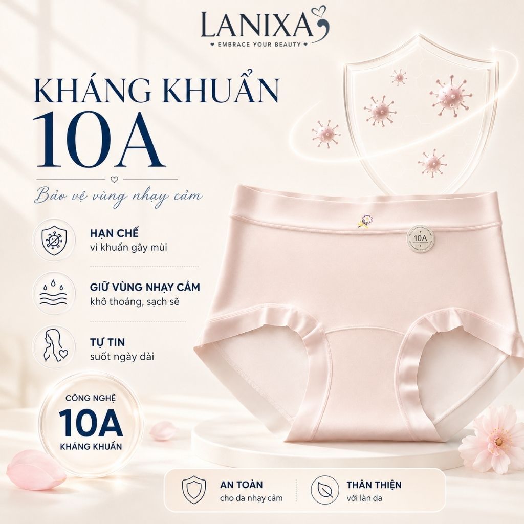 Quần Lót Cotton Cạp Cao Ôm Mông Êm Ái, Quần Chip Nữ Đáy May Thấm Hút Kháng Khuẩn LANIXA L6017