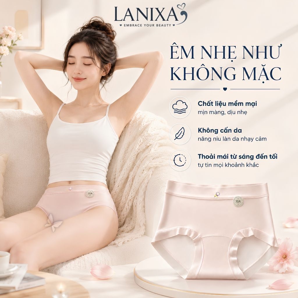 Quần Lót Cotton Cạp Cao Ôm Mông Êm Ái, Quần Chip Nữ Đáy May Thấm Hút Kháng Khuẩn LANIXA L6017