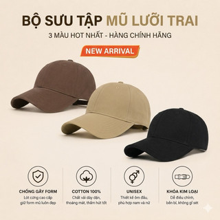 Mũ Lưỡi Trai Nam/Nữ Unisex Cotton 100% Form Chuẩn Ôm Đầu -Khóa Kim Loại Cao Cấp