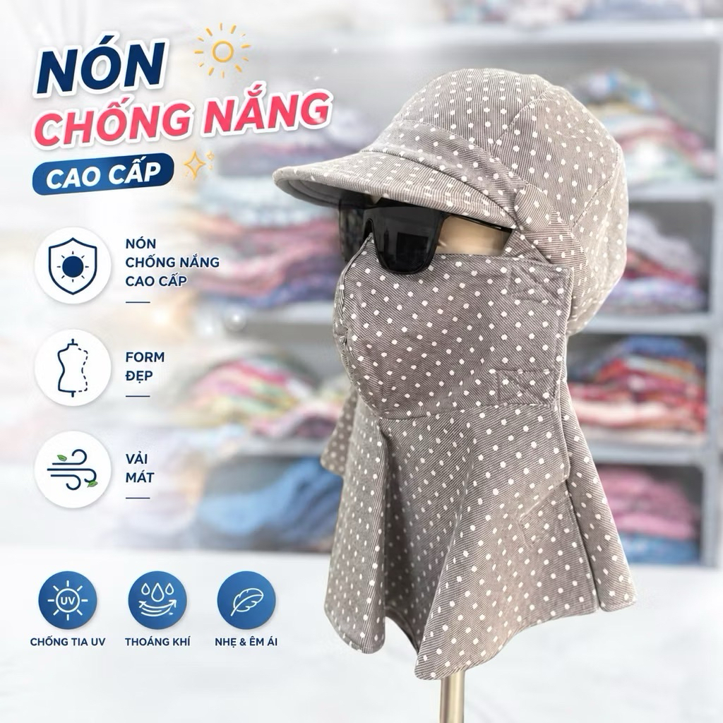 Nón Mũ Khẩu Trang Chống Nắng Vành Nhỏ Gọn – Che Kín Mặt Dễ Thở, Miếng Dán Dây Kéo