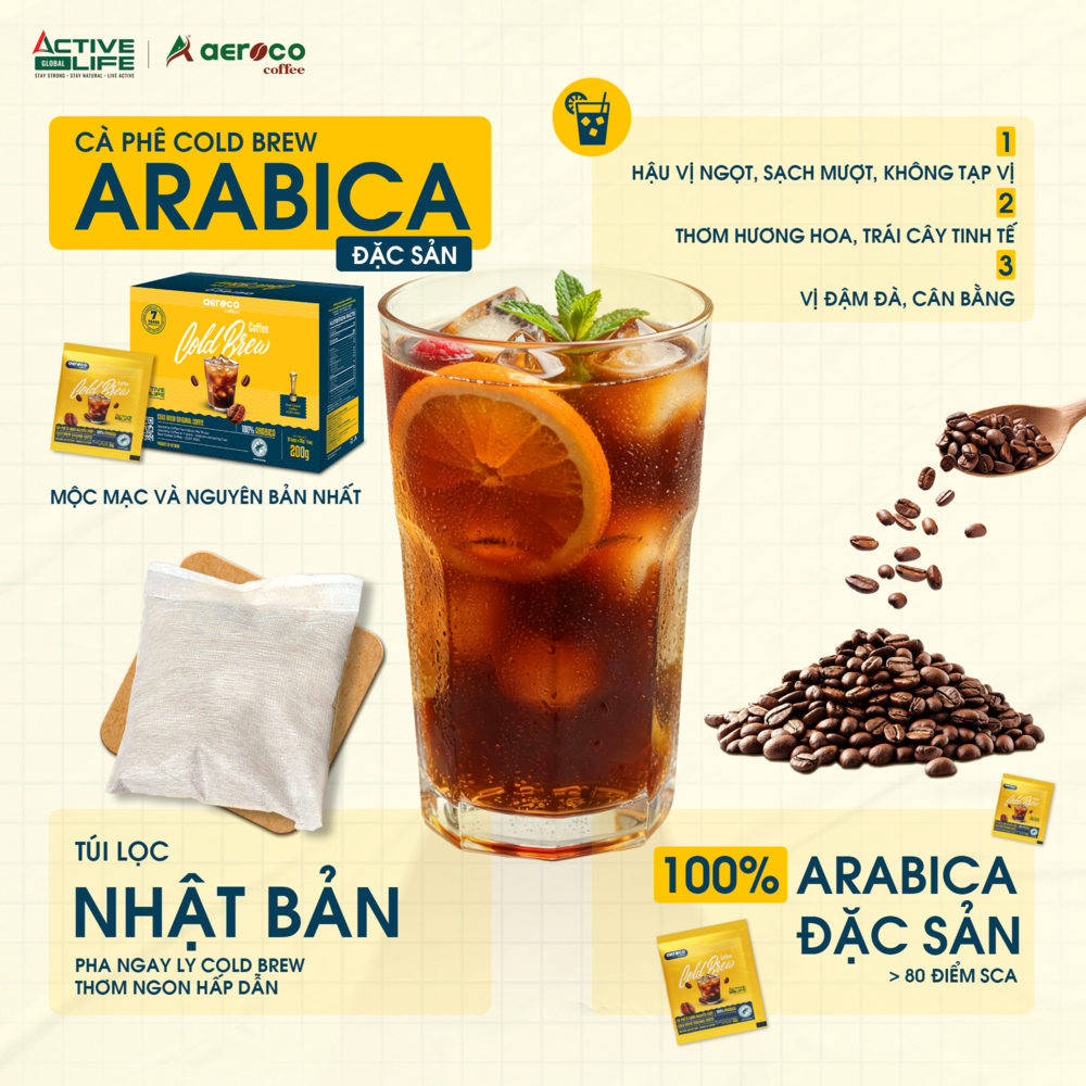 Cà Phê Cold Brew Aeroco 100% Arabica Đặc Sản  - Cà phê ủ lạnh túi lọc Nhật Bản cao cấp