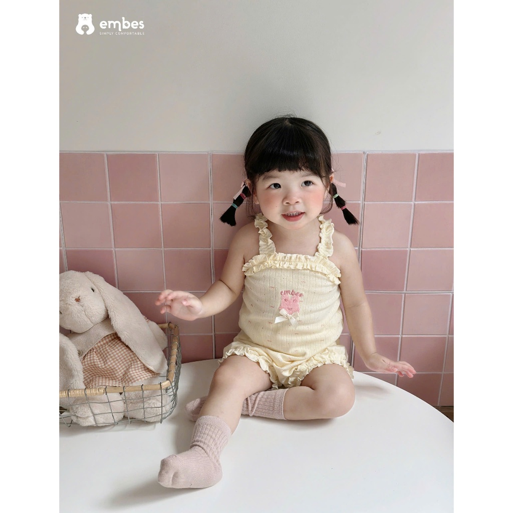 Bộ Hai Dây Cộc Cho Bé Embes, Combo 2 Bộ Hai Dây Chất Cotton Mềm Mại Cho Bé Gái Size Từ 8-18kg