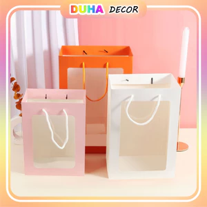 Set 10 Túi Giấy Mặt Kính Đựng Quà, Đựng Hoa Trà - Túi Đựng Quà Tặng Cửa Sổ Trong Suốt Đủ Size DUHA 083