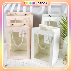 Bịch 5 Túi Giấy Mặt Kính Đựng Hoa, Đựng Quà Trong Suốt Dày Dặn Phụ Kiện Trang Trí _Mn Túi Hộp Quà Tặng DUHA 083