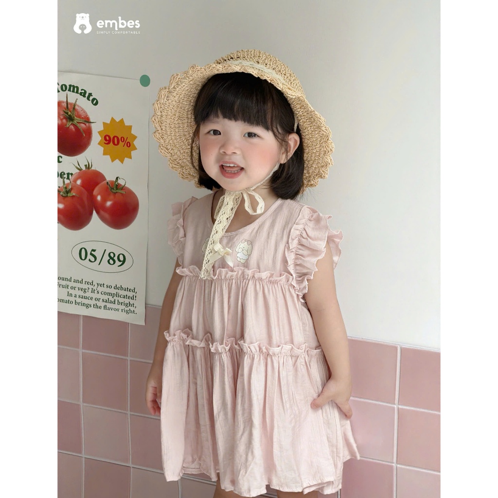 Váy Cho Bé Gái Embes, Váy Ba Lỗ Viền Bèo Dáng Babydoll Chất Mềm Mại Cho Bé Gái Size Từ 8-18kg
