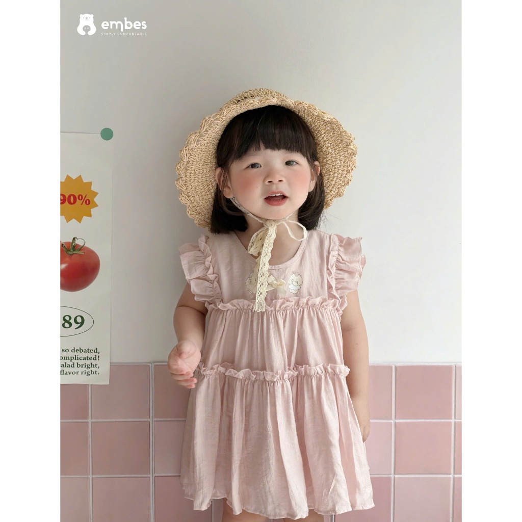 Váy Cho Bé Gái Embes, Váy Ba Lỗ Viền Bèo Dáng Babydoll Chất Mềm Mại Cho Bé Gái Size Từ 8-18kg