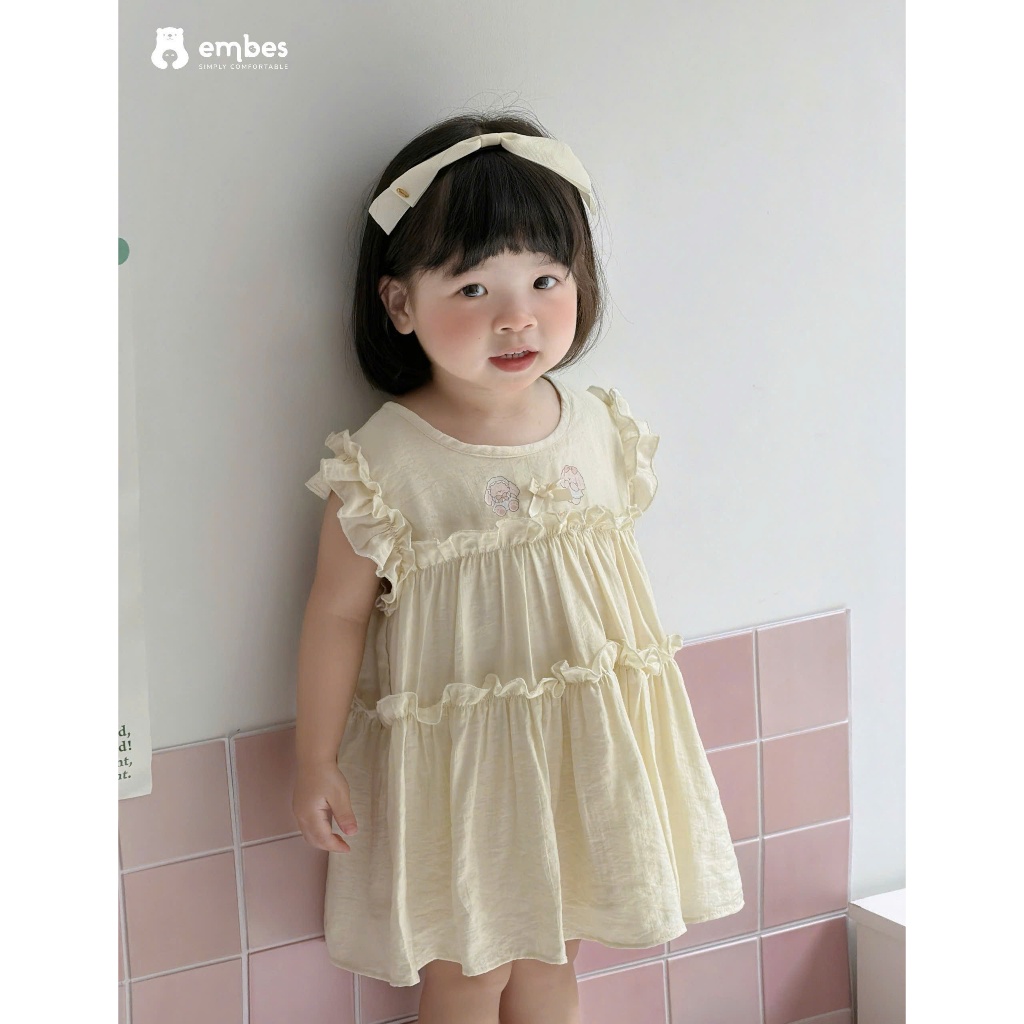 Váy Cho Bé Embes, Combo 2 Váy Viền Ren Hình Thêu Họa Tiết Chất Cotton Mềm Mại Cho Bé Size Từ 8-18kg