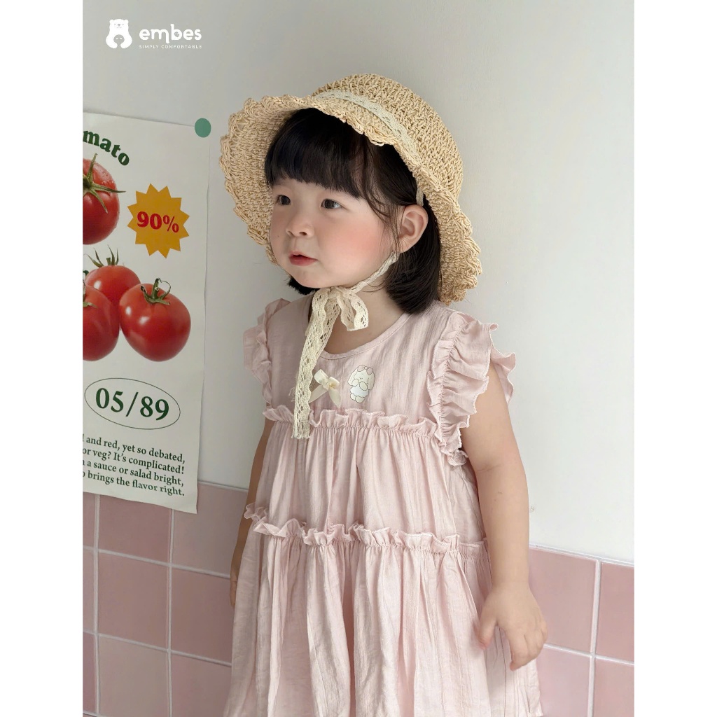 Váy Cho Bé Embes, Combo 2 Váy Viền Ren Hình Thêu Họa Tiết Chất Cotton Mềm Mại Cho Bé Size Từ 8-18kg