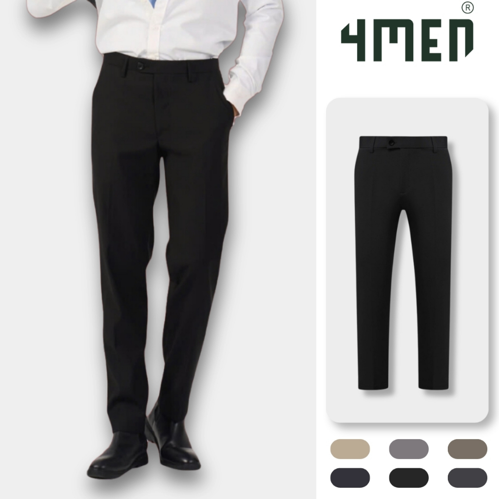 Quần tây âu nam co giãn 4MEN QT071 form slimfit Hàn Quốc ống ôm đẹp, vải cao cấp không nhăn, basic dễ phối, 6 màu basic