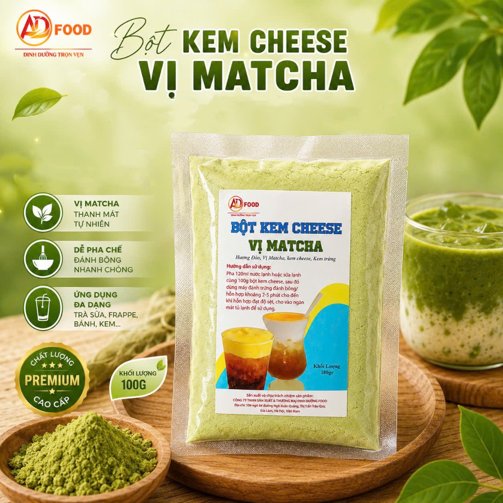 Gói 100gr Bột Kem Cheese Vị Matcha Nguyên Chất