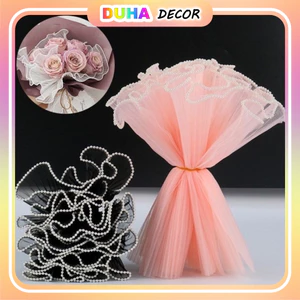 Set 5 Cuộn Voan Sóng Viền Ngọc Trai Gói Hoa 28cm*4,5 Mét Kéo Dãn DUHA 090