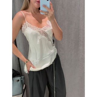 [ORDER 8 - 10 NGÀY] Áo 2 dây satin phối viền ren (lùi 1 size nhen)