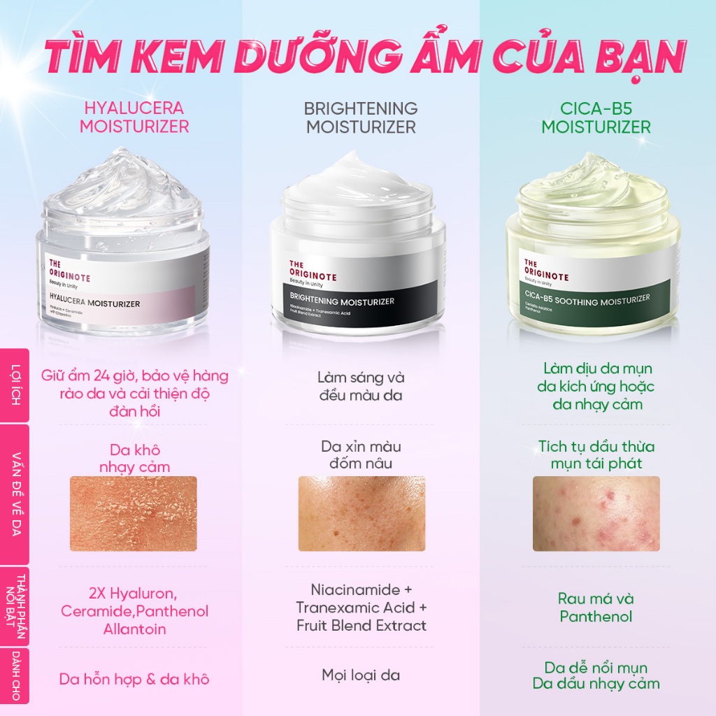 Kem Dưỡng Ẩm The Originote 24H Cấp Ẩm Phục Hồi Làm Dịu Da Sáng Da Không Dính Hyalucera Moisturizer Gel 50g