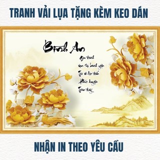 Tranh dán tường hoa mẫu đơn, tranh 3D in trên chất liệu vải lụa (shop tặng kèm keo dán)