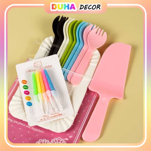 Combo 10 Bộ Set 10c Đĩa, Dĩa, Dao, Nến Ăn Bánh Kem Sinh Nhật Màu Pastel An Toàn DUHA 097