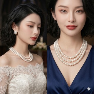 [ DAISYN ] N630  dây chuyền áo dài , dây chuyền áo tấc, dây chuyền váy cưới ngọc trai nhân tạo 3 sợi 8mm ngắn sang trọng