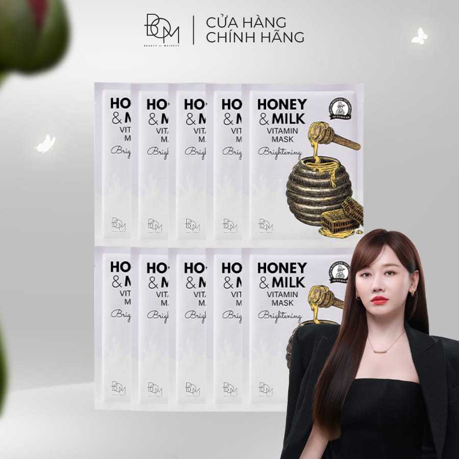 Combo 10 miếng mặt nạ BOM Honey & Milk Brightening Vitamin Mask Mặt Nạ Làm Sáng 25g