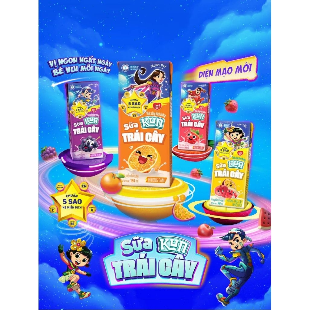 Sữa trái cây KUN vị nho dâu cam nhiệt đới thùng 48 hộp x 110ml