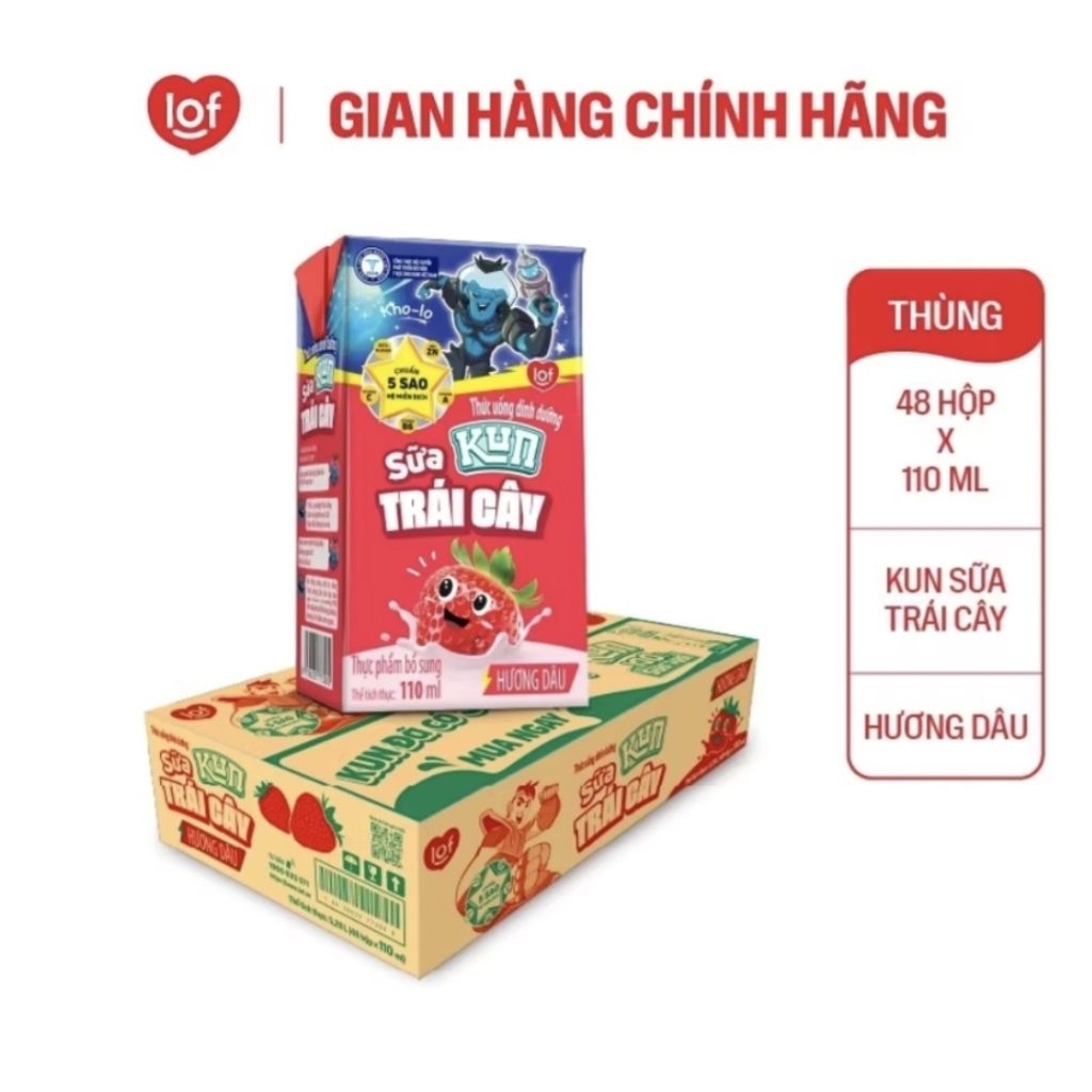 Sữa trái cây KUN vị nho dâu cam nhiệt đới thùng 48 hộp x 110ml