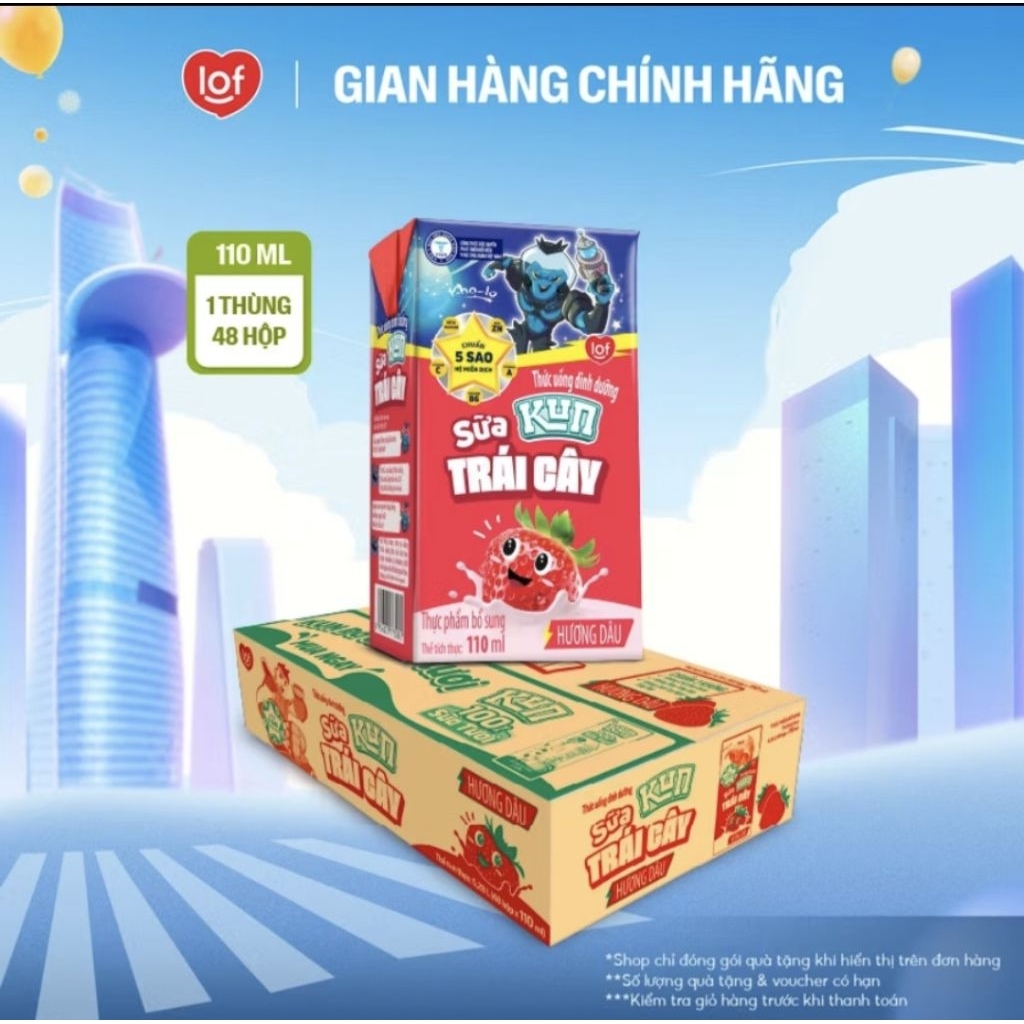 Sữa trái cây KUN vị nho dâu cam nhiệt đới thùng 48 hộp x 110ml