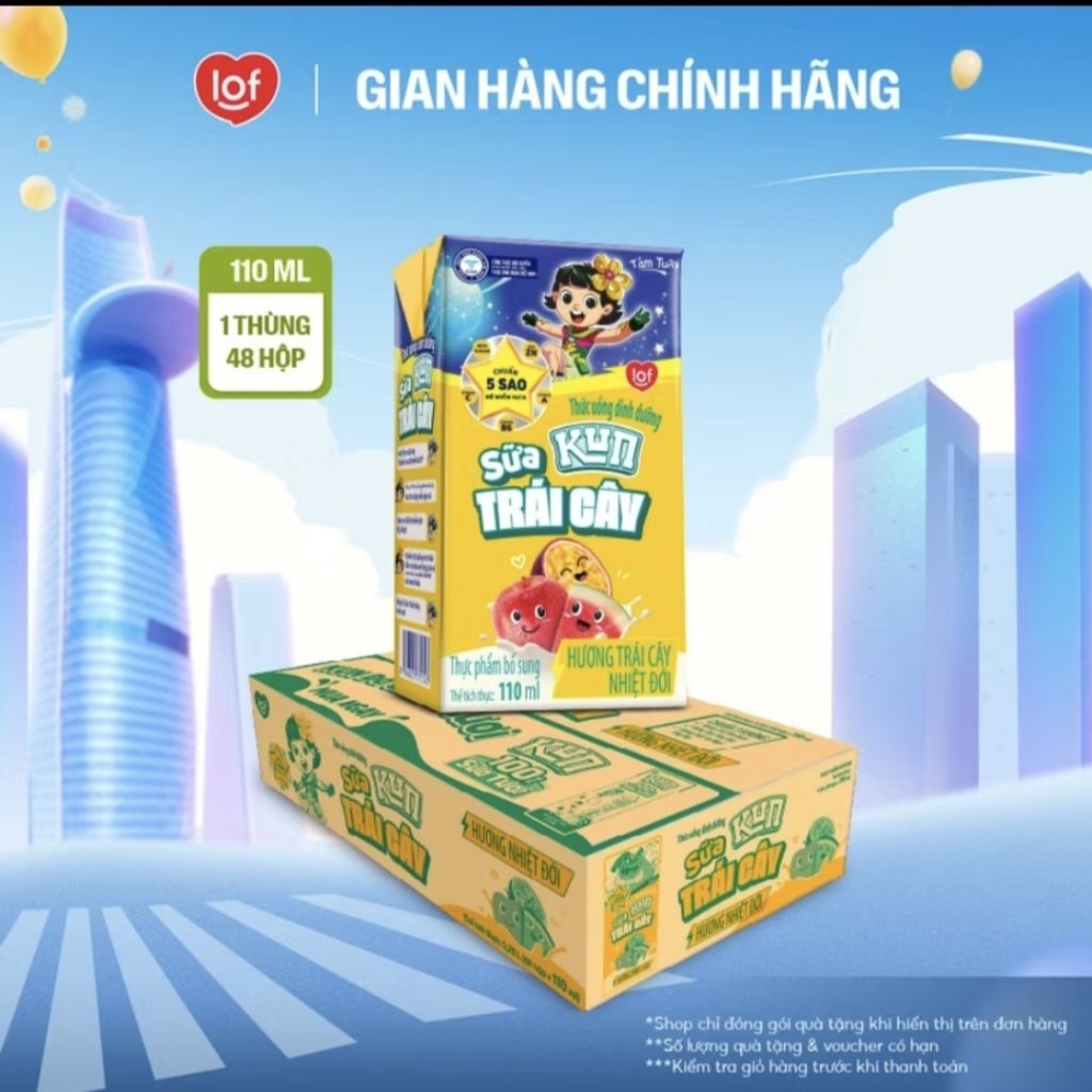 Sữa trái cây KUN vị nho dâu cam nhiệt đới thùng 48 hộp x 110ml