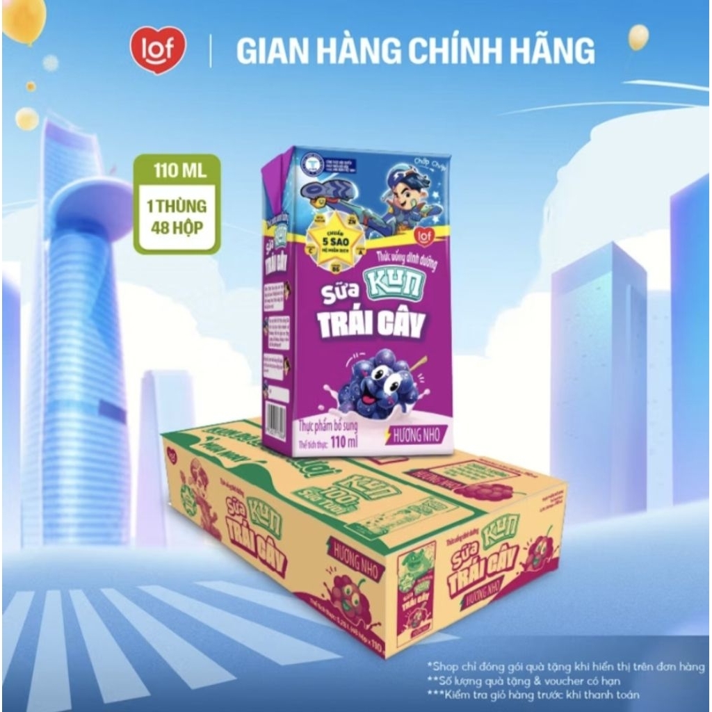 Sữa trái cây KUN vị nho dâu cam nhiệt đới thùng 48 hộp x 110ml