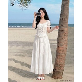 Set áo kiểu nữ Twentyfive tay bồng cổ vuông phối ren kèm chân váy dài phong cách tiểu thư 6832 - 7166