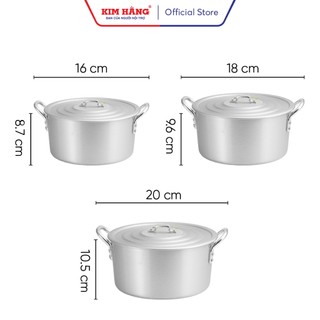 Bộ 3 Nồi Nhôm Kim Hằng ĐB quai tròn xi bóng T3 nhỏ KHG0333 (size 16-18-20cm)