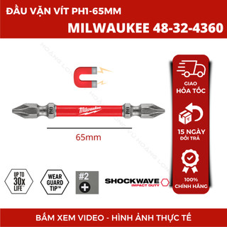 Bộ mũi bắt vít PH1 65mm Milwaukee, mũi vít thép chuẩn Phillips độ bền cao siết vít mạnh