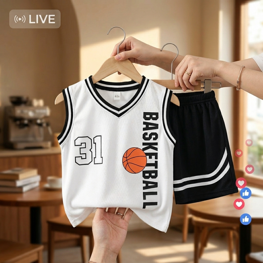 Bộ Quần Áo Thể Thao Bóng Rổ Cho Bé Trai Bé Gái Gumiho Kids - Set Ba Lỗ Sát Nách Vải Thun Lưới Mè Mát Lạnh In Số 31 Baske