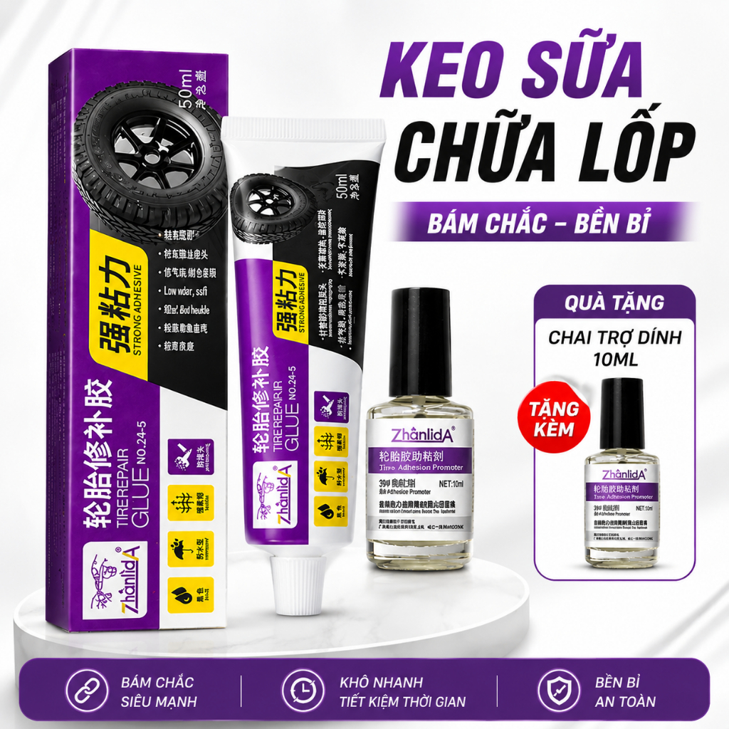 Keo vá lốp xe không săm Zhanlida keo dán lốp siêu chắc chống rò rỉ vá nhanh không cần ra tiệm 50ml