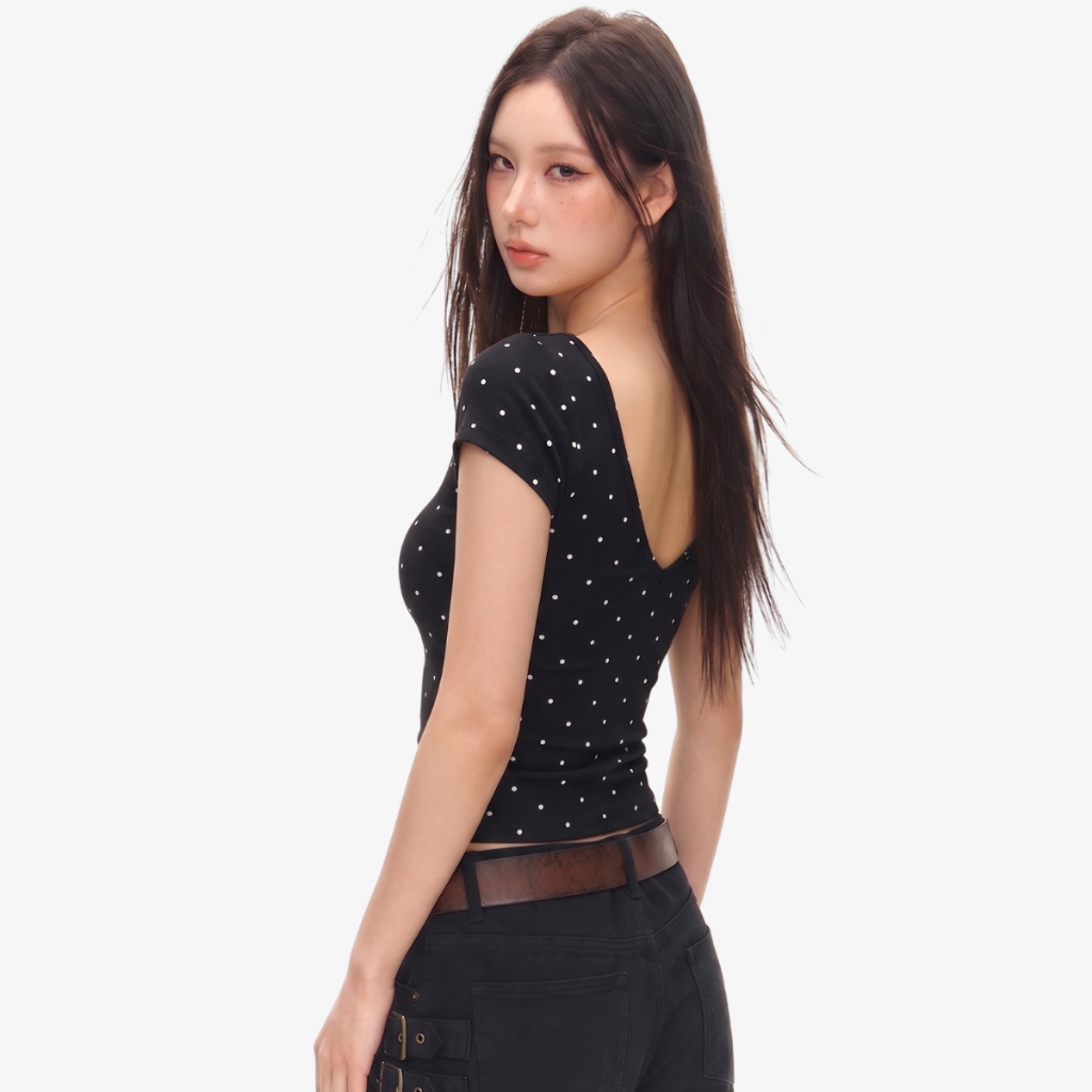 Áo Thun Nữ Cổ V Sâu Kiểu Tay Hến Dáng Ôm Họa Tiết Dễ Thương By ChaBon CB36