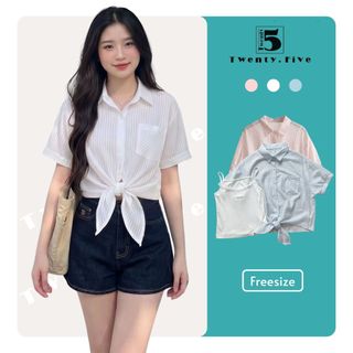 Áo Sơ Mi Nữ Ngắn Tay, Buộc Vạt Trước, Form Rộng, Áo Sơ Mi Croptop Đi Biển, Đi Du Lịch