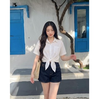 Áo Sơ Mi Nữ Ngắn Tay, Buộc Vạt Trước, Form Rộng, Áo Sơ Mi Croptop Đi Biển, Đi Du Lịch