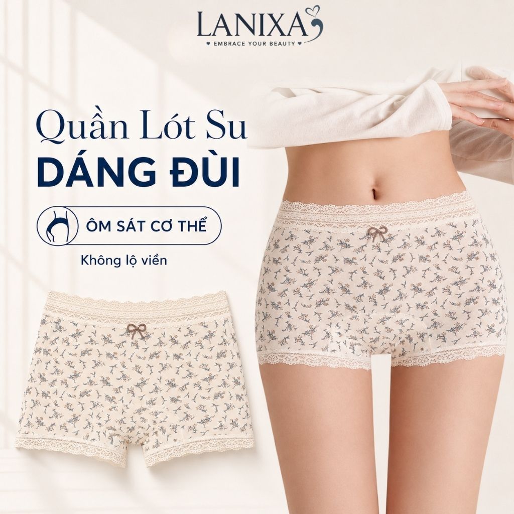 Quần Lót Nữ Dáng Đùi Ôm Mông Chất Su Mềm Mịn, Quần Boxer Nữ Đáy May 2 Lớp Kháng Khuẩn LANIXA L6448