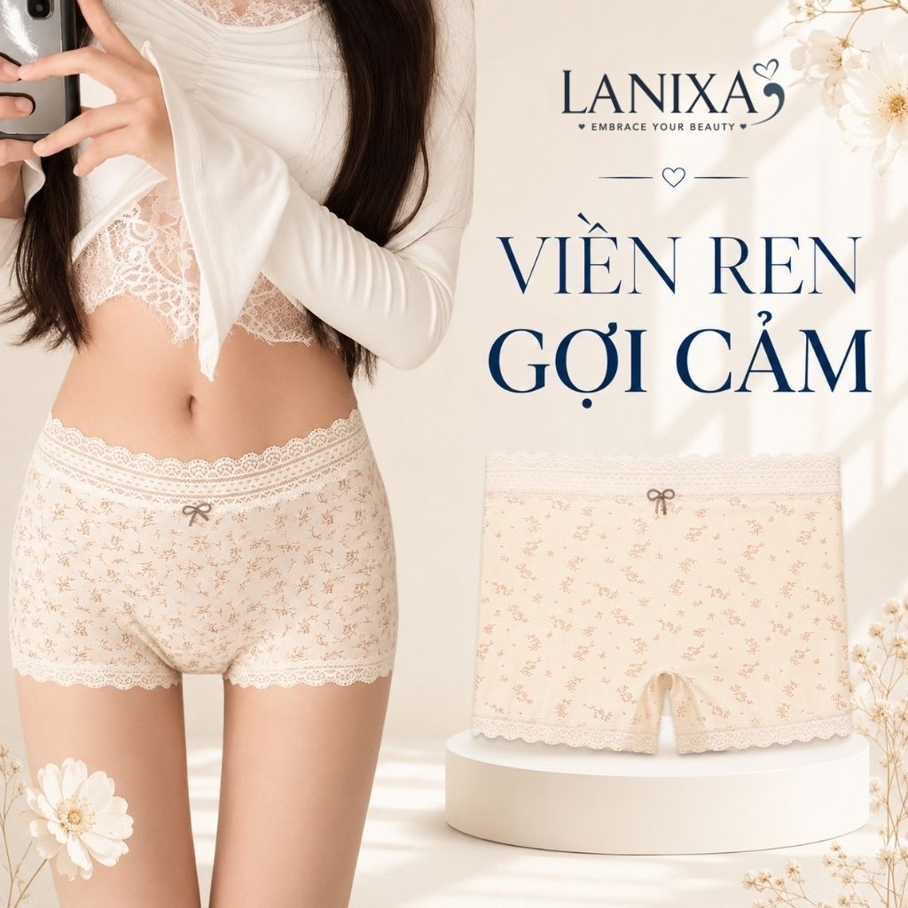 Quần Lót Nữ Dáng Đùi Ôm Mông Chất Su Mềm Mịn, Quần Boxer Nữ Đáy May 2 Lớp Kháng Khuẩn LANIXA L6448